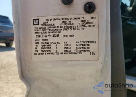 2005 Chevrolet Silverado C1500 z USA, uszkodzony, nr VIN 2GCEC19V251140208